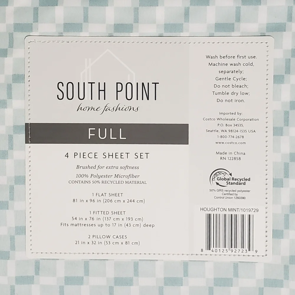 South Point Home Fashions Full Sheet Set 4-Piece Houghton Mint Soft NWT 🛌